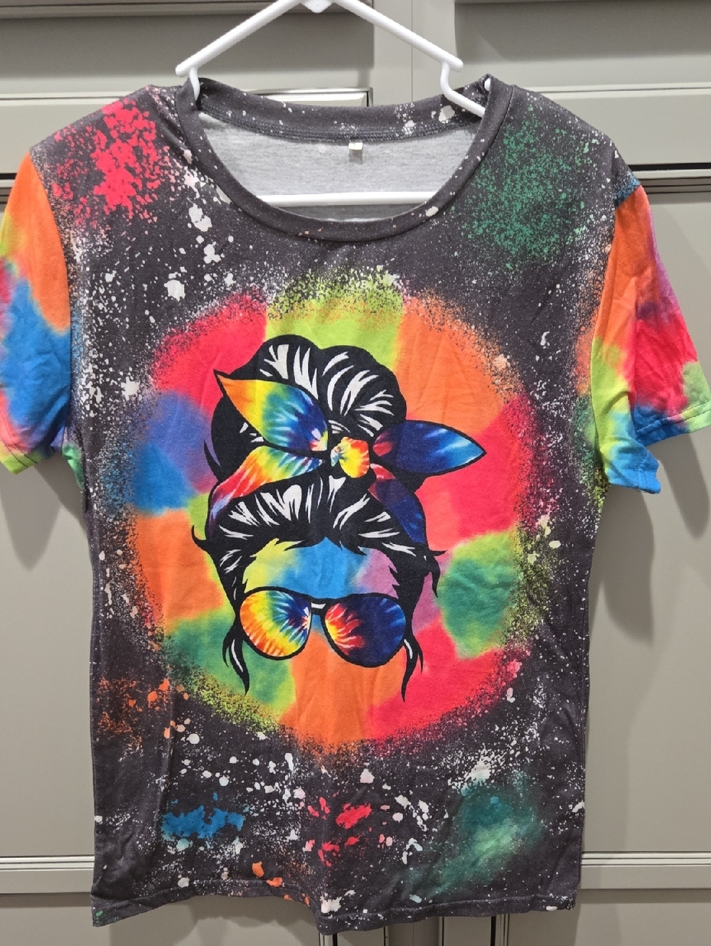 Women’s Neon Tie-Dye Graphic Tee with Sunglass Silhouette